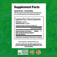 Load image into Gallery viewer, PURA VIDA MORINGA Moringa Capsules Single Origin Organic Moringa Powder. Moringa Leaf. Energy, Metabolism, & Immune Support. 120ct. 500mg Caps.