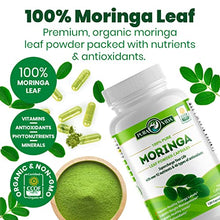 Load image into Gallery viewer, PURA VIDA MORINGA Moringa Capsules Single Origin Organic Moringa Powder. Moringa Leaf. Energy, Metabolism, & Immune Support. 120ct. 500mg Caps.