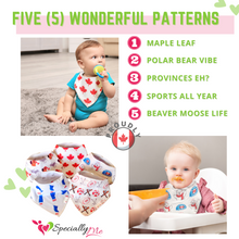 Load image into Gallery viewer, Baby Drool / Teething Unisex Bandana Bibs - 5 Pack Canada Patterns