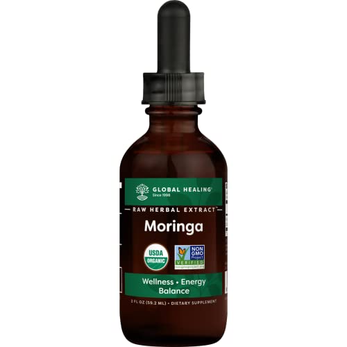Global Healing Organic Moringa Oleifera Extract Liquid Drops Supplement - Vegan Cold-Pressed from Raw Fresh Tree Leaves - Max Absorption of Vitamins, Minerals, Antioxidants & Amino Acids - 2 Fl Oz