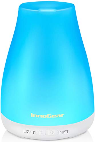 InnoGear Essential Oil Diffuser, Upgraded Diffusers for Essential Oils Aromatherapy Diffuser Cool Mist Humidifier with 7 Colors Lights 2 Mist Mode Waterless Auto Off for Home Office Room, Basic White