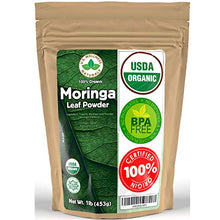Load image into Gallery viewer, Moringa Powder 1LB (16Oz) 100% Certified Organic Oleifera Leaf - (100% Pure Leaf | NO Stems) - Raw from India | Smoothies | Drinks | Tea | Recipes - Resealable Bag