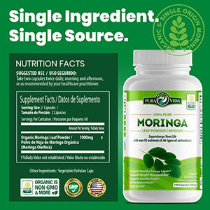PURA VIDA MORINGA Moringa Capsules Single Origin Organic Moringa Powder. Moringa Leaf. Energy, Metabolism, & Immune Support. 120ct. 500mg Caps.