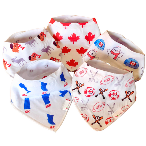 Baby Drool / Teething Unisex Bandana Bibs - 5 Pack Canada Patterns