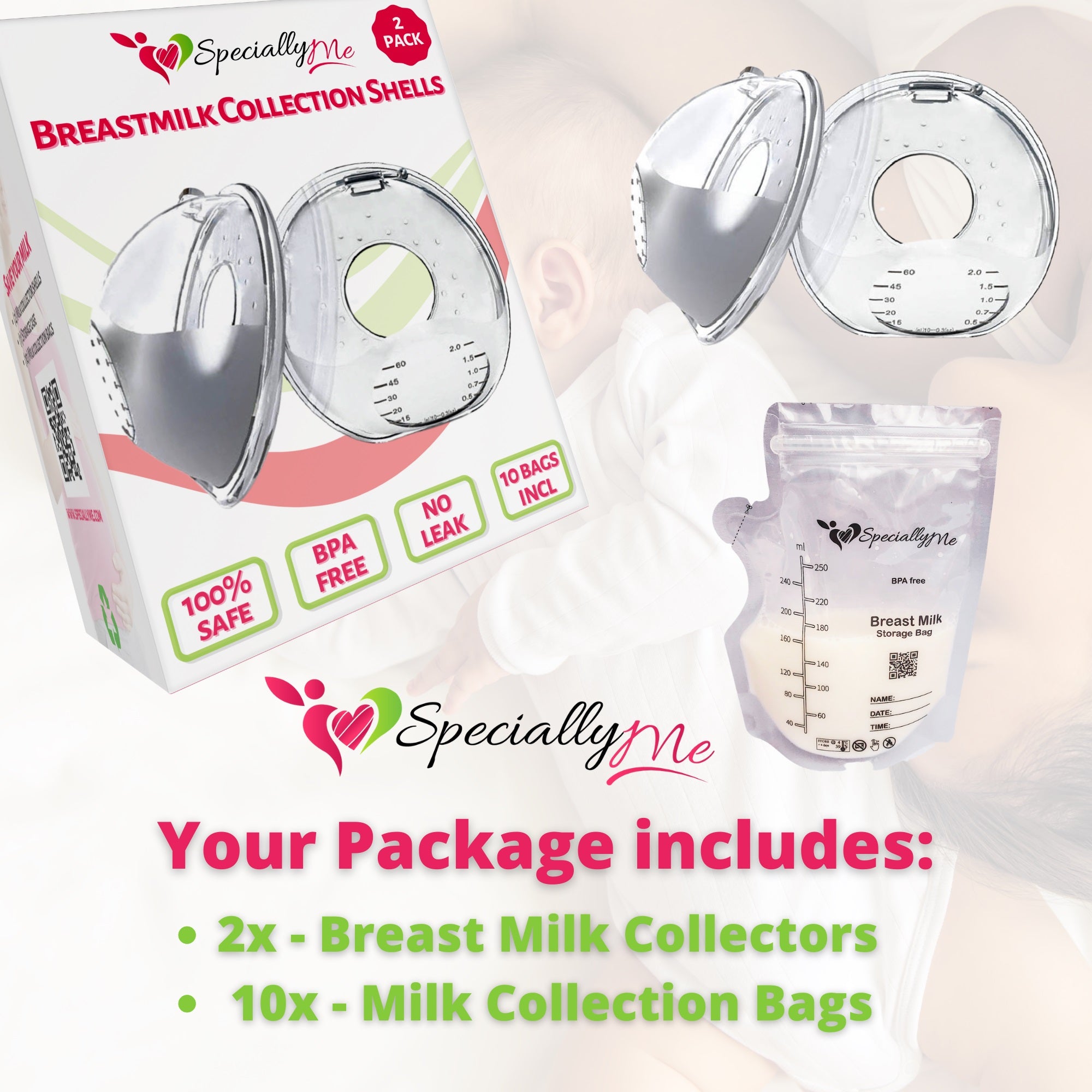 2 Pc Silicone Breast Milk Collector Cup with Milk Bags – SpeciallyMe®